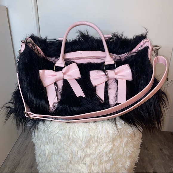 Dolls Kill Handbags - dolls kill faux fur black duffel bag